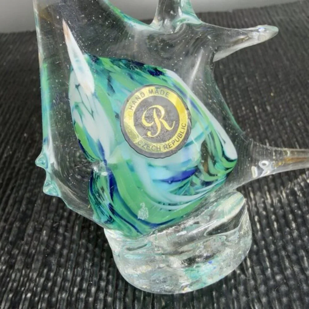 Vintage Czech Republic Hand Made Art Glass Figurine Fish Figure Hand Blown Glass